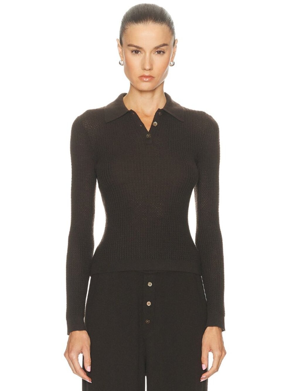 Guest In Residence Shrunken Polo Top in Burnt Cocoa Cashmere Brown